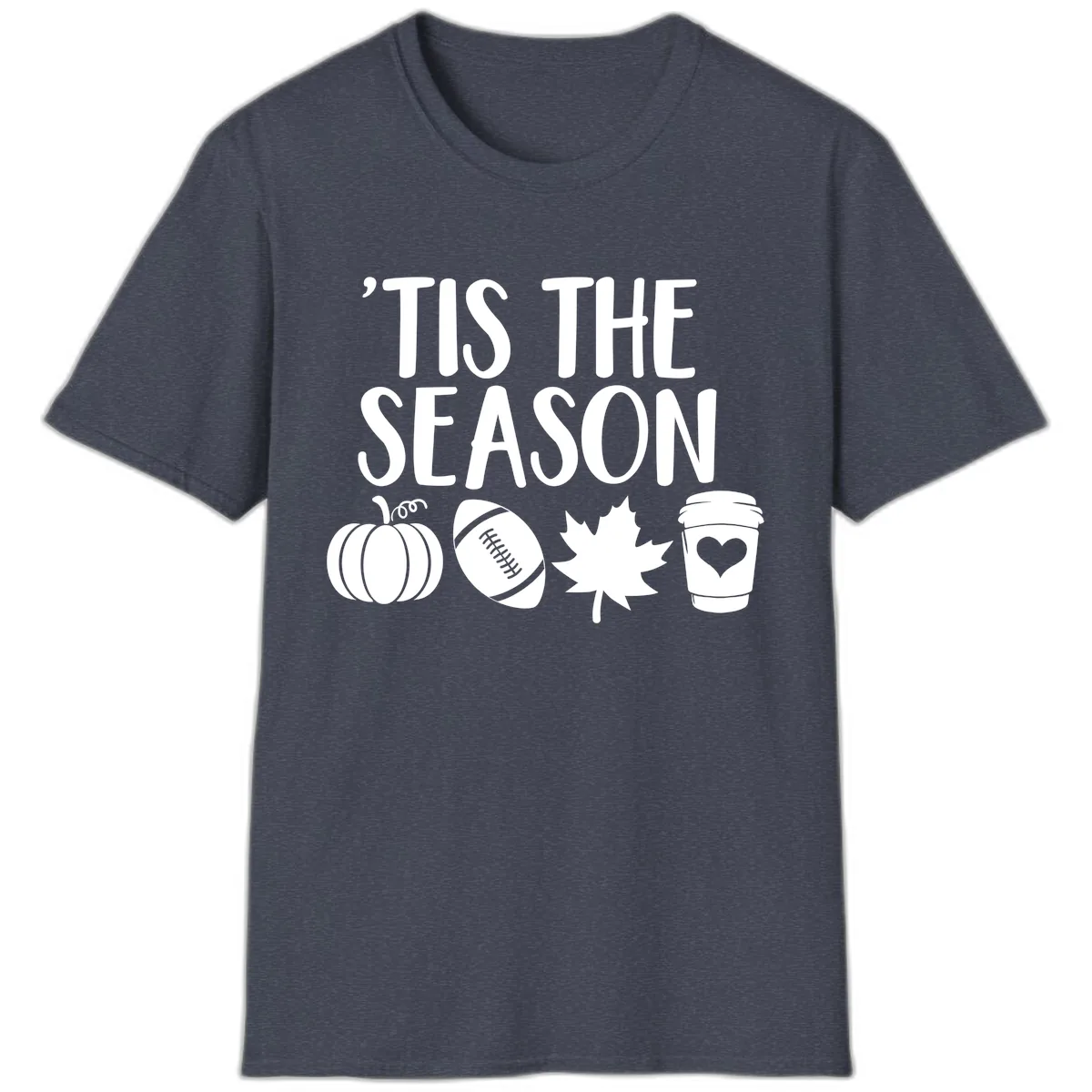 'Tis The Season Fall Football Coffee T-Shirt in Heather Navy