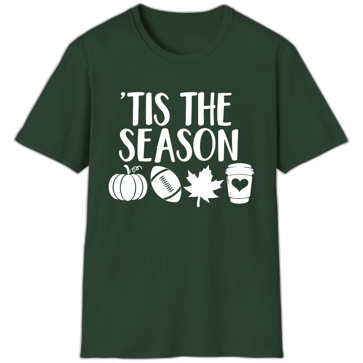'Tis The Season Fall Football Coffee T-Shirt in Forest Green