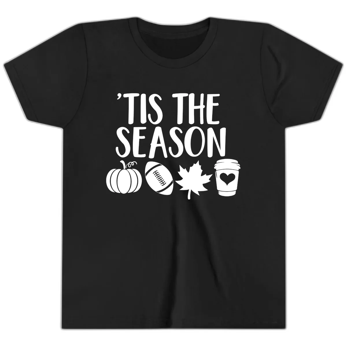'Tis The Season Fall Football Coffee Youth T-Shirt in Black