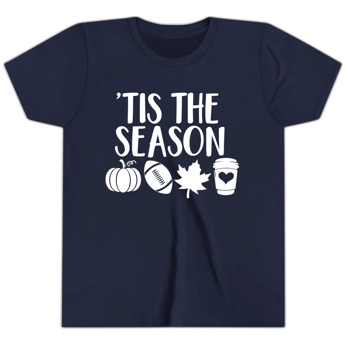 'Tis The Season Fall Football Coffee Youth T-Shirt in Navy