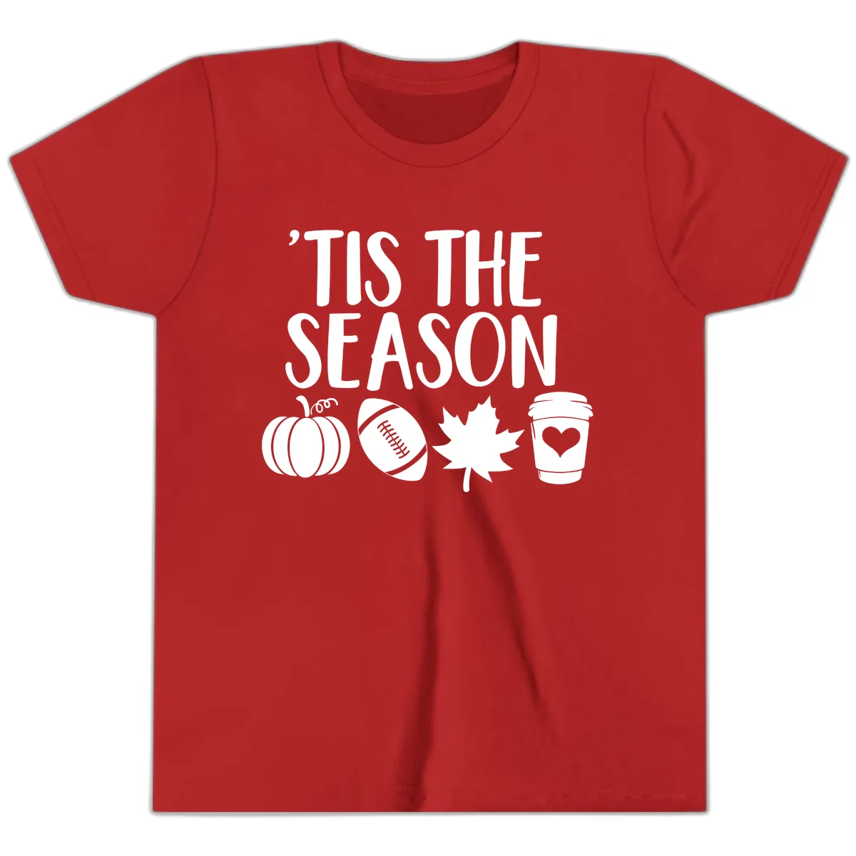 'Tis The Season Fall Football Coffee Youth T-Shirt in Red