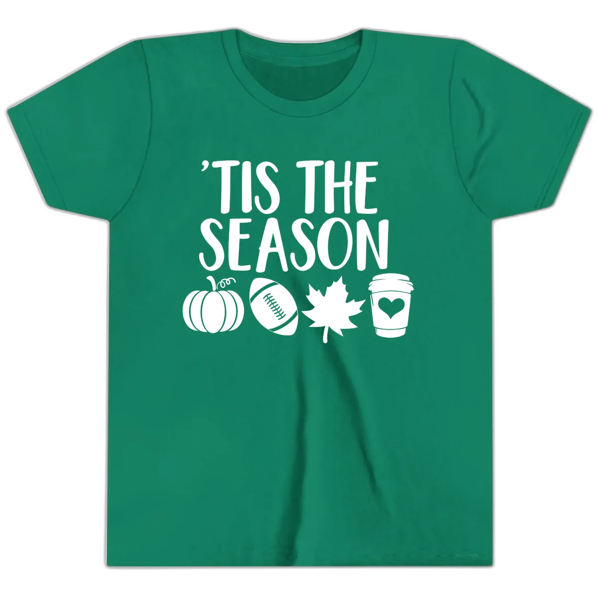 'Tis The Season Fall Football Coffee Youth T-Shirt in Kelly
