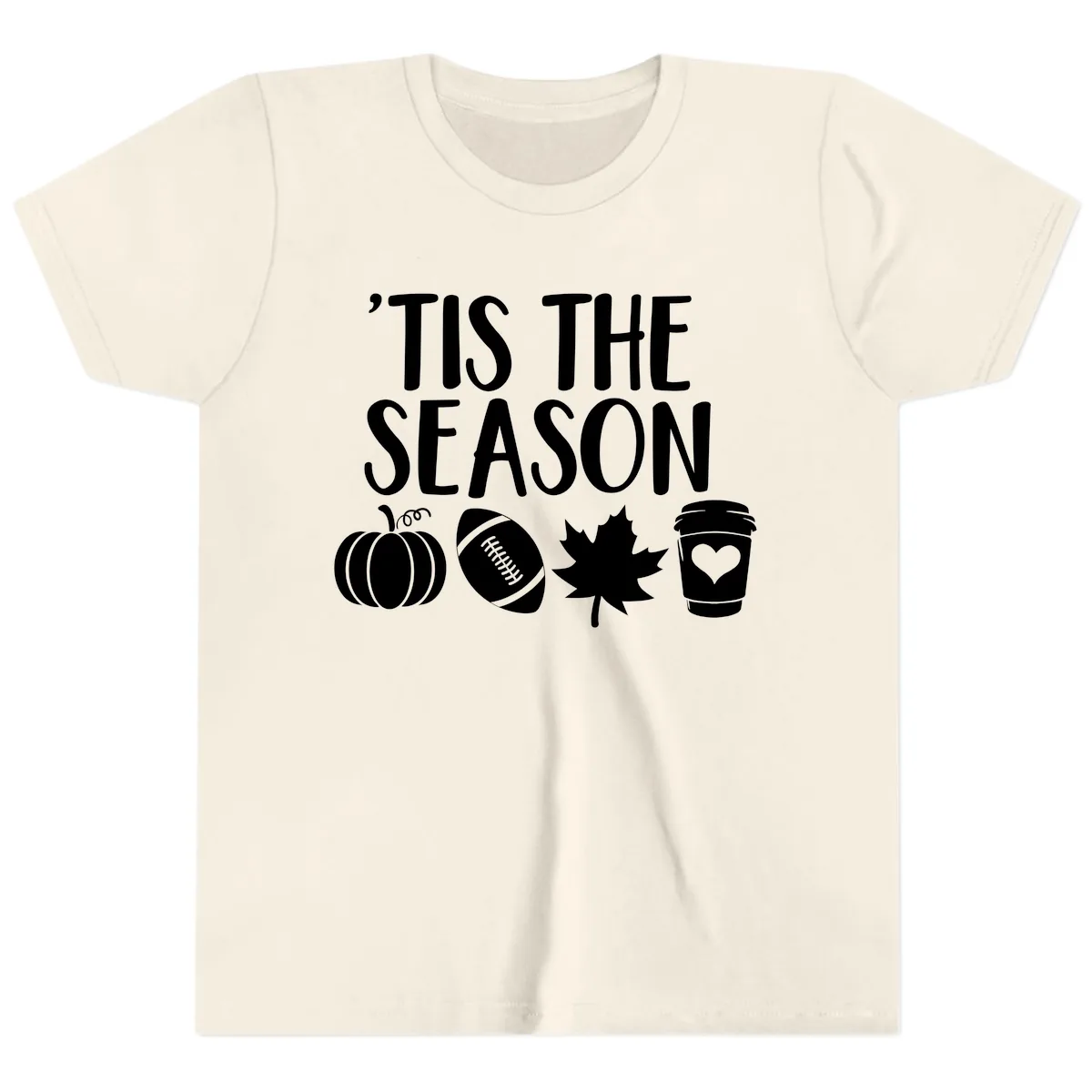 'Tis The Season Fall Football Coffee Youth T-Shirt in Natural