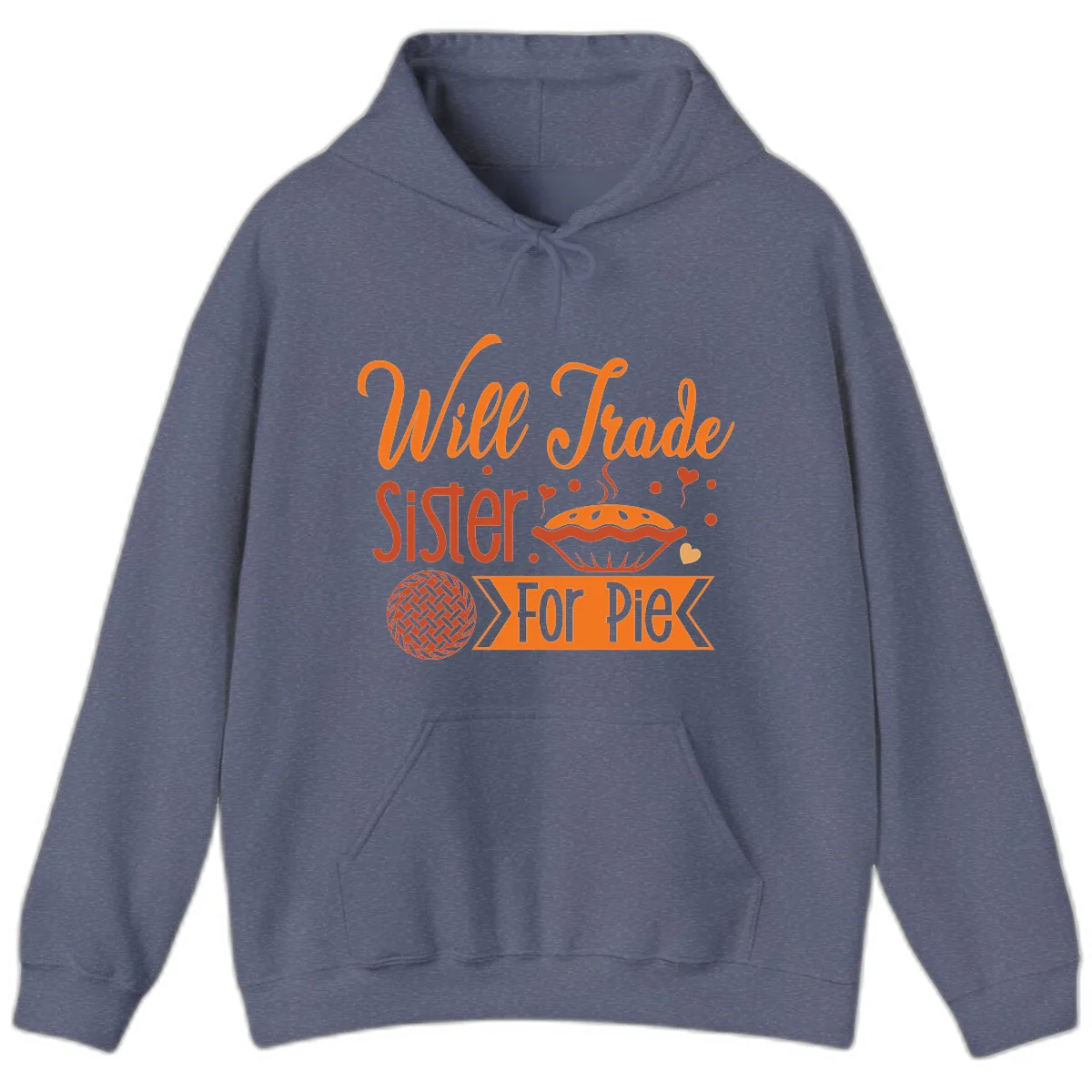 Will Trade Sister For Pie Graphic Hoodie in Heather Navy