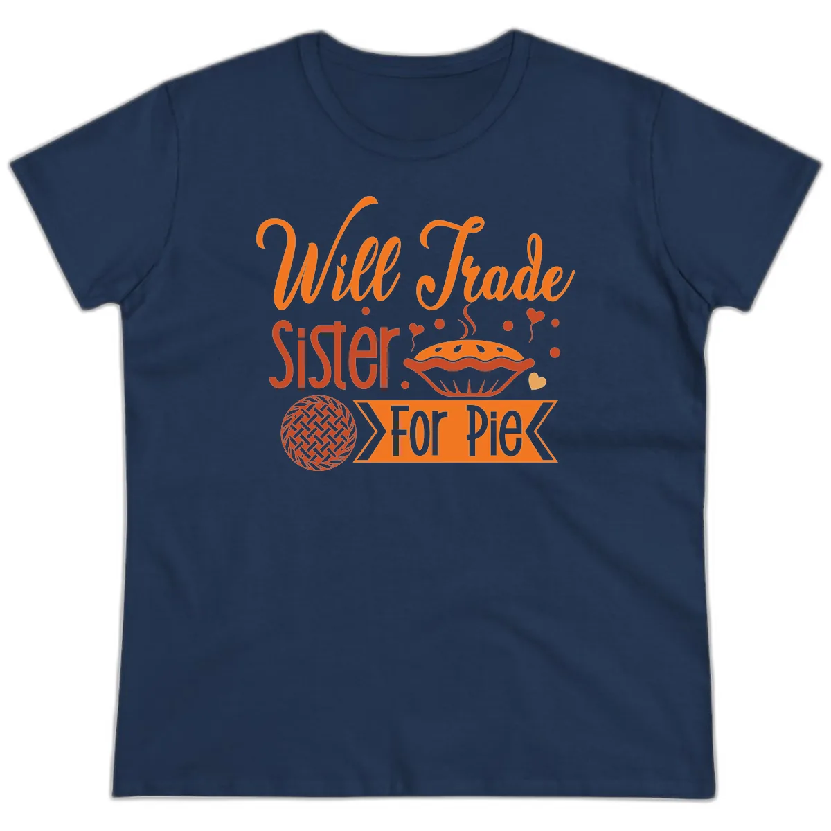 Will Trade Sister For Pie Graphic Ladies Tee in Navy