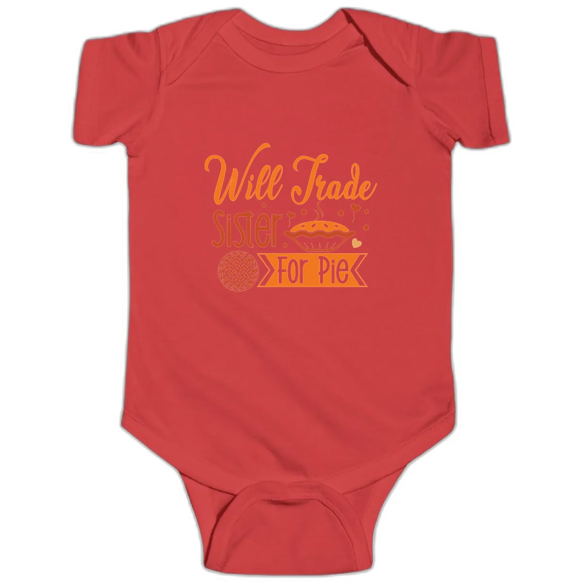 Will Trade Sister For Pie Graphic Baby Onesie in Red
