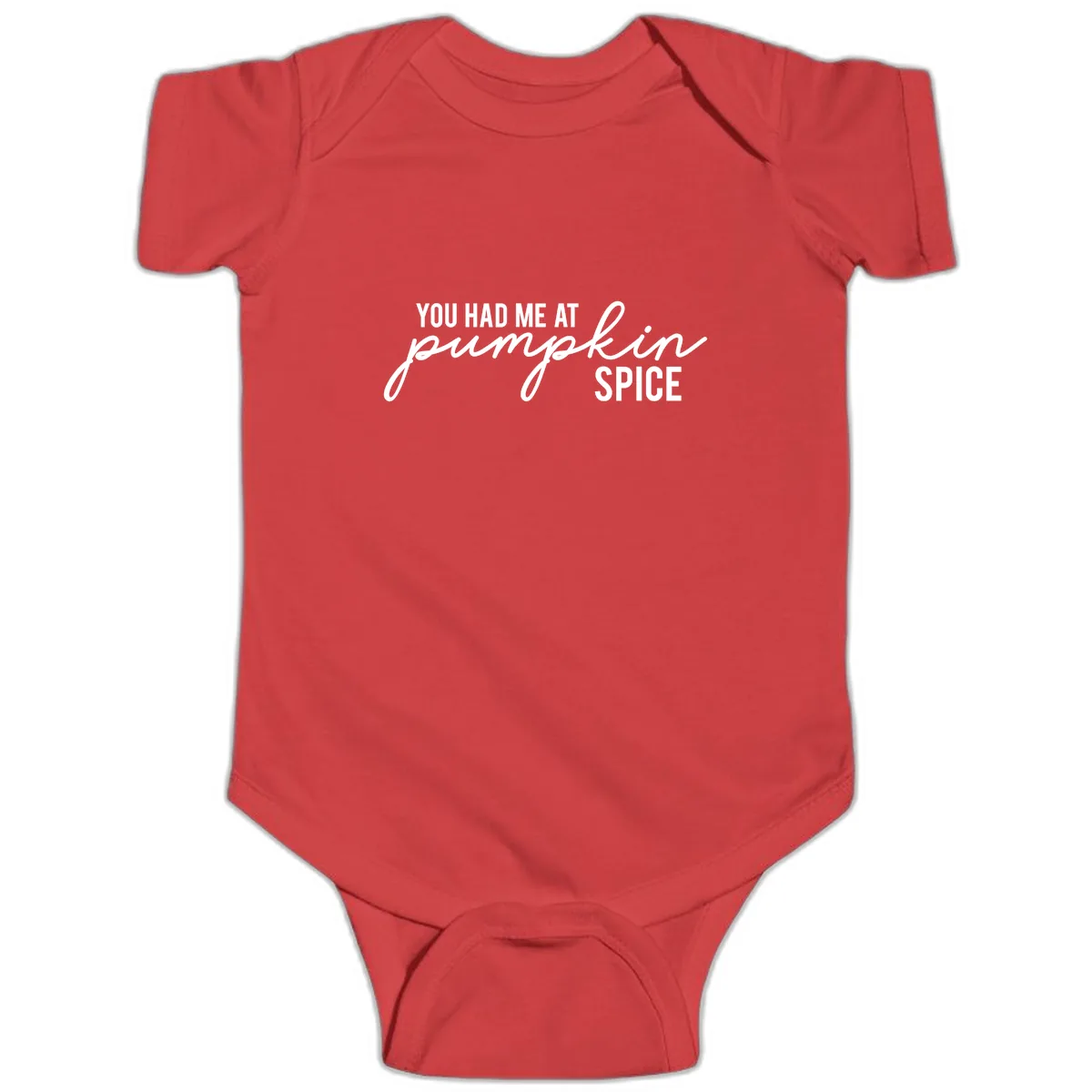 You Had Me At Pumpkin Spice Baby Onesie in Red