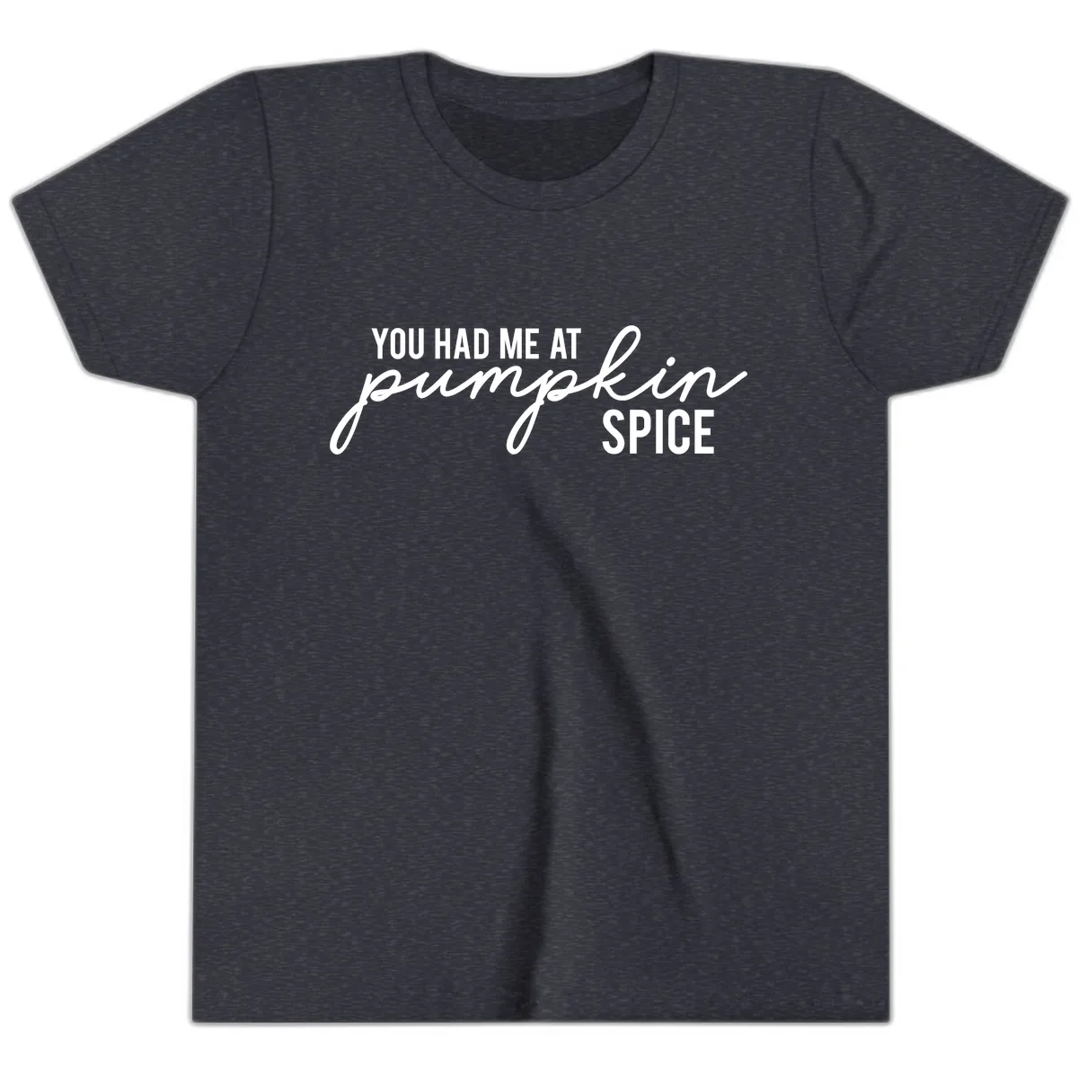 You Had Me At Pumpkin Spice Youth T-Shirt in Heather Navy