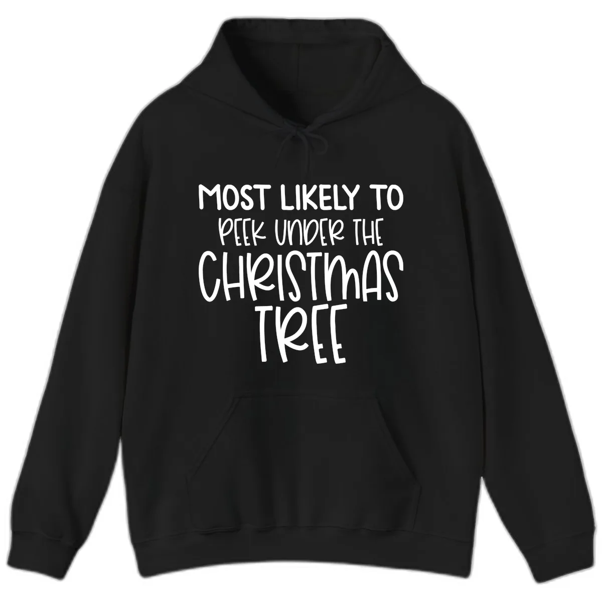 Most Likely To Peek Under Christmas Tree Hoodie in Black