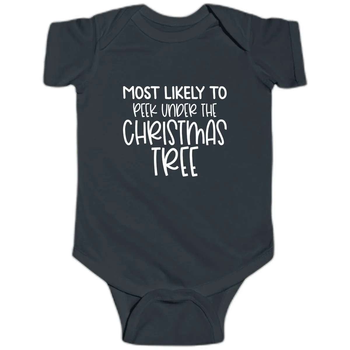 Most Likely To Peek Under Christmas Tree Baby Onesie in Black