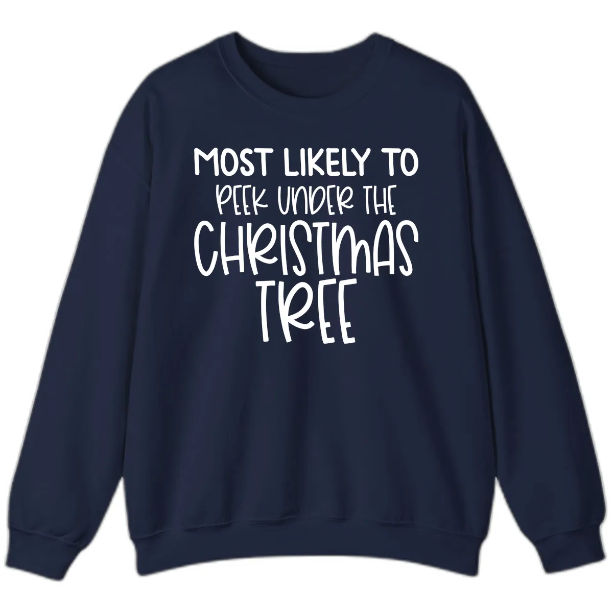 Most Likely To Peek Under Christmas Tree Sweatshirt in Navy