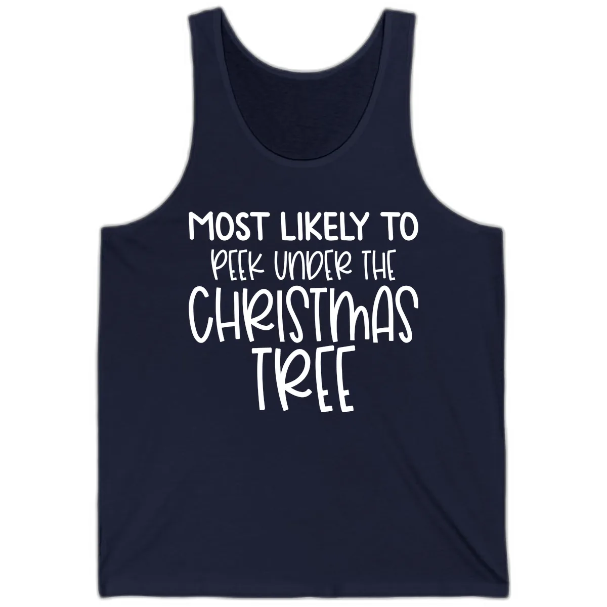 Most Likely To Peek Under Christmas Tree Tank in Navy