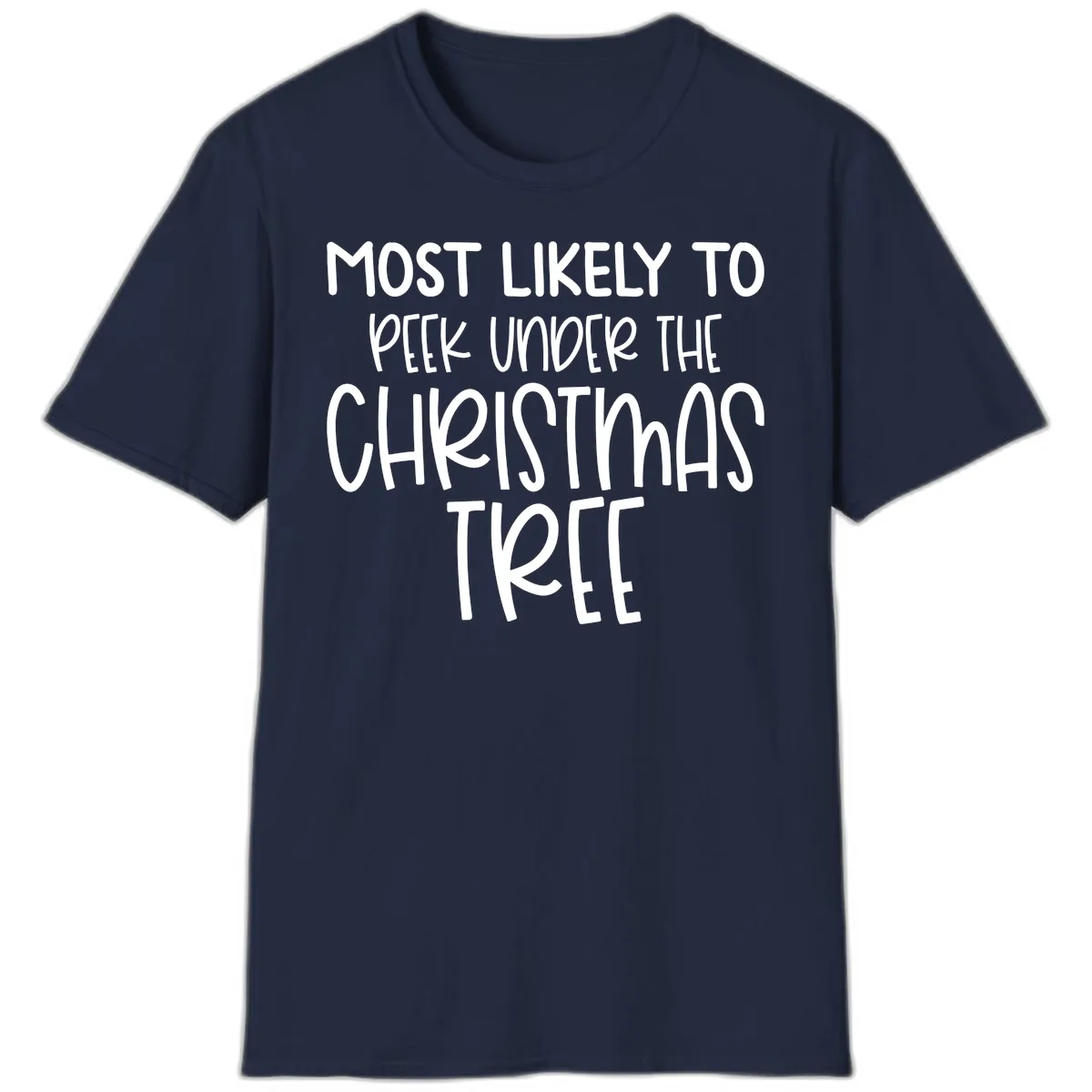 Most Likely To Peek Under Christmas Tree T-Shirt in Navy