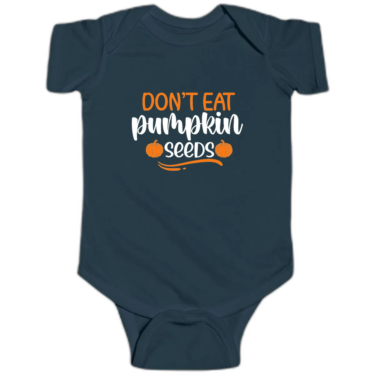 Don't Eat Pumpkin Seeds Fall Saying Baby Onesie in Navy