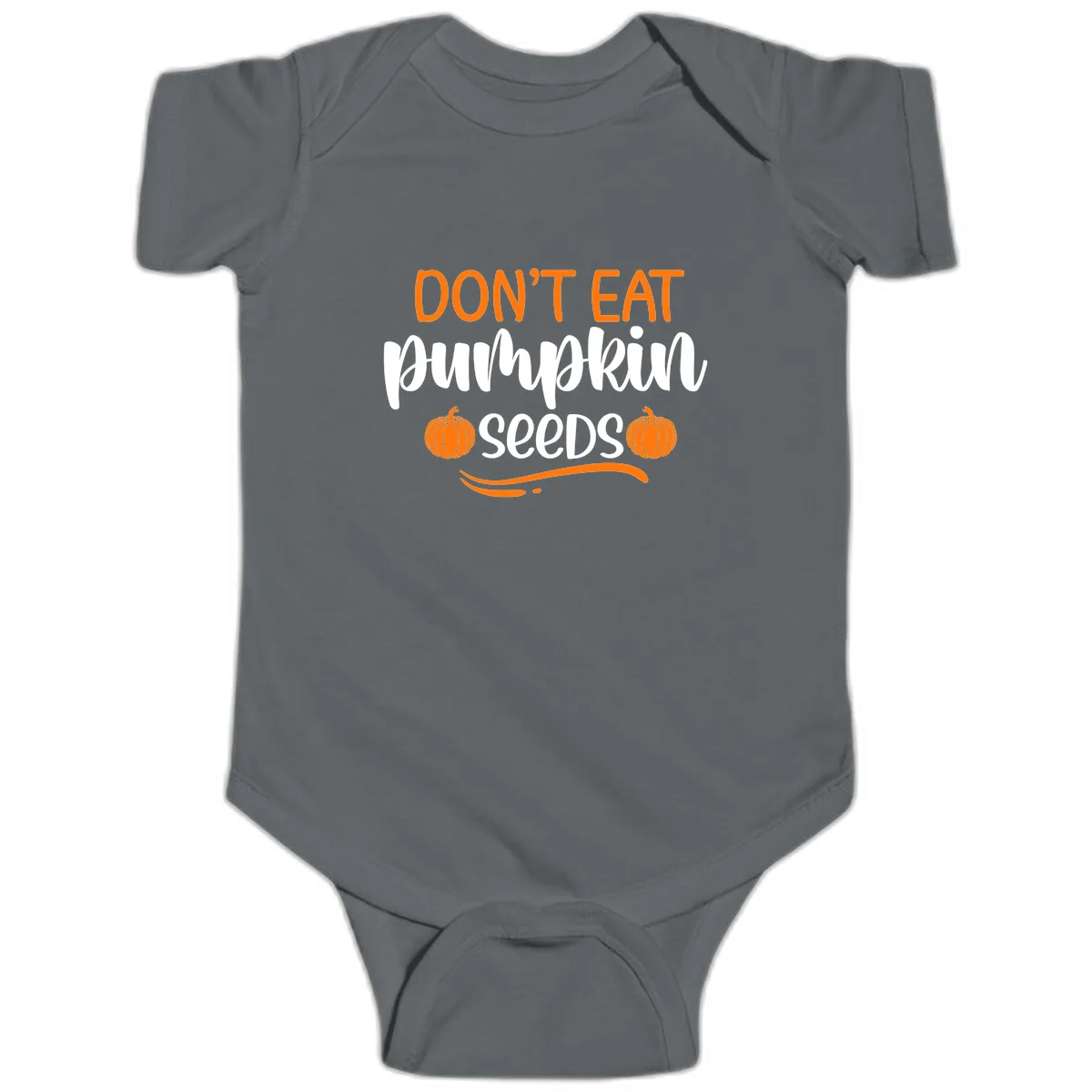 Don't Eat Pumpkin Seeds Fall Saying Baby Onesie in Charcoal