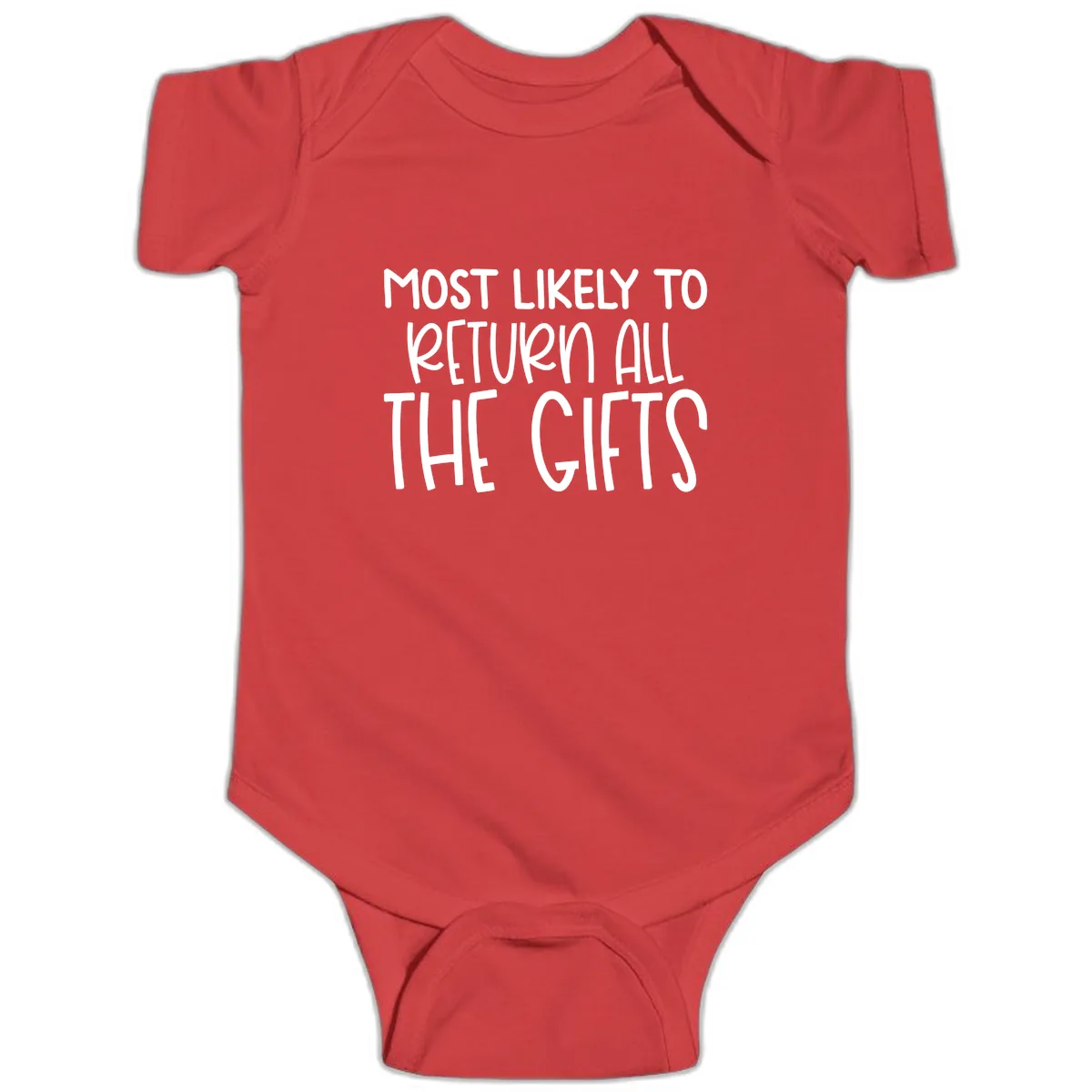 Most Likely To Return All The Gifts Baby Onesie in Red