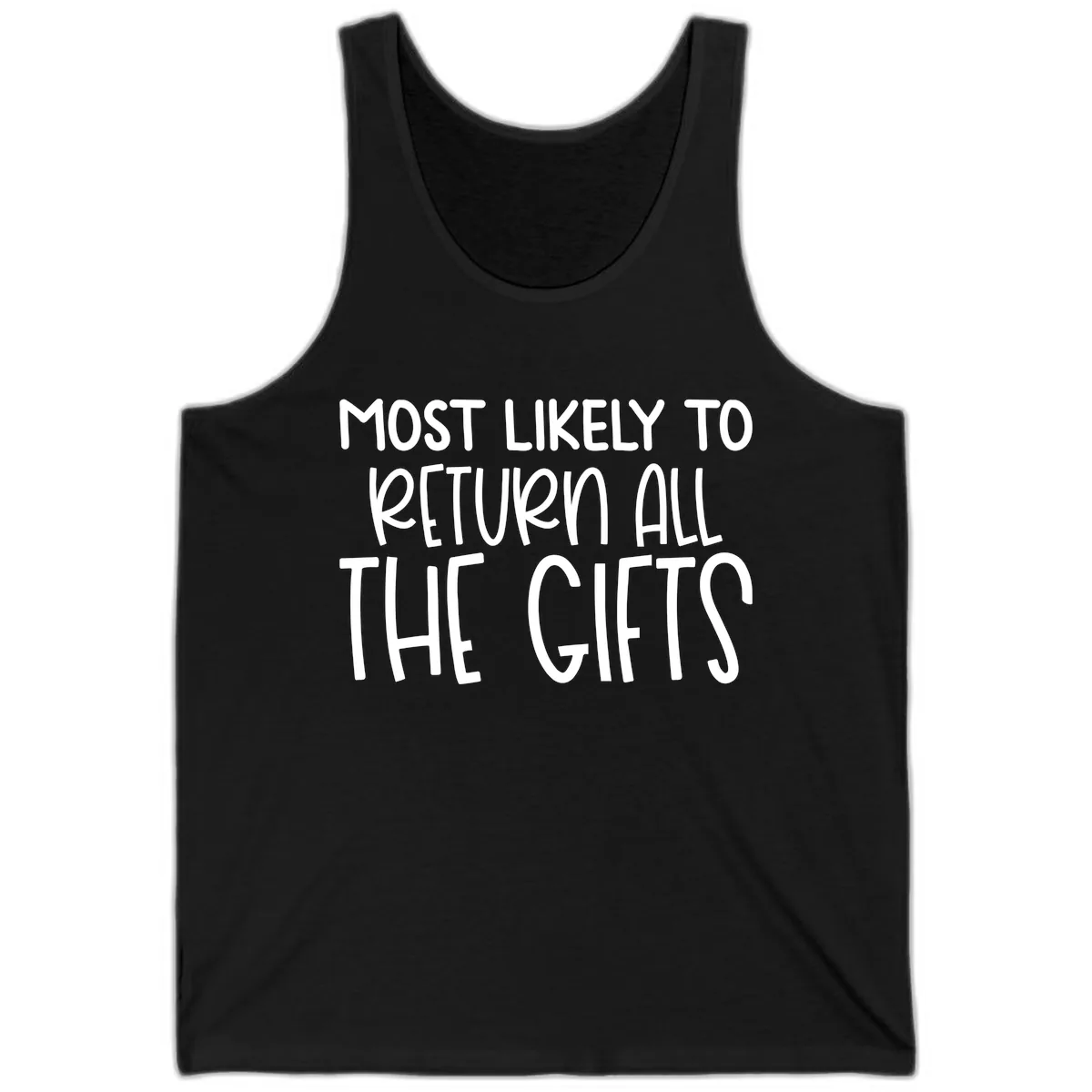 Most Likely To Return All The Gifts Tank in Black