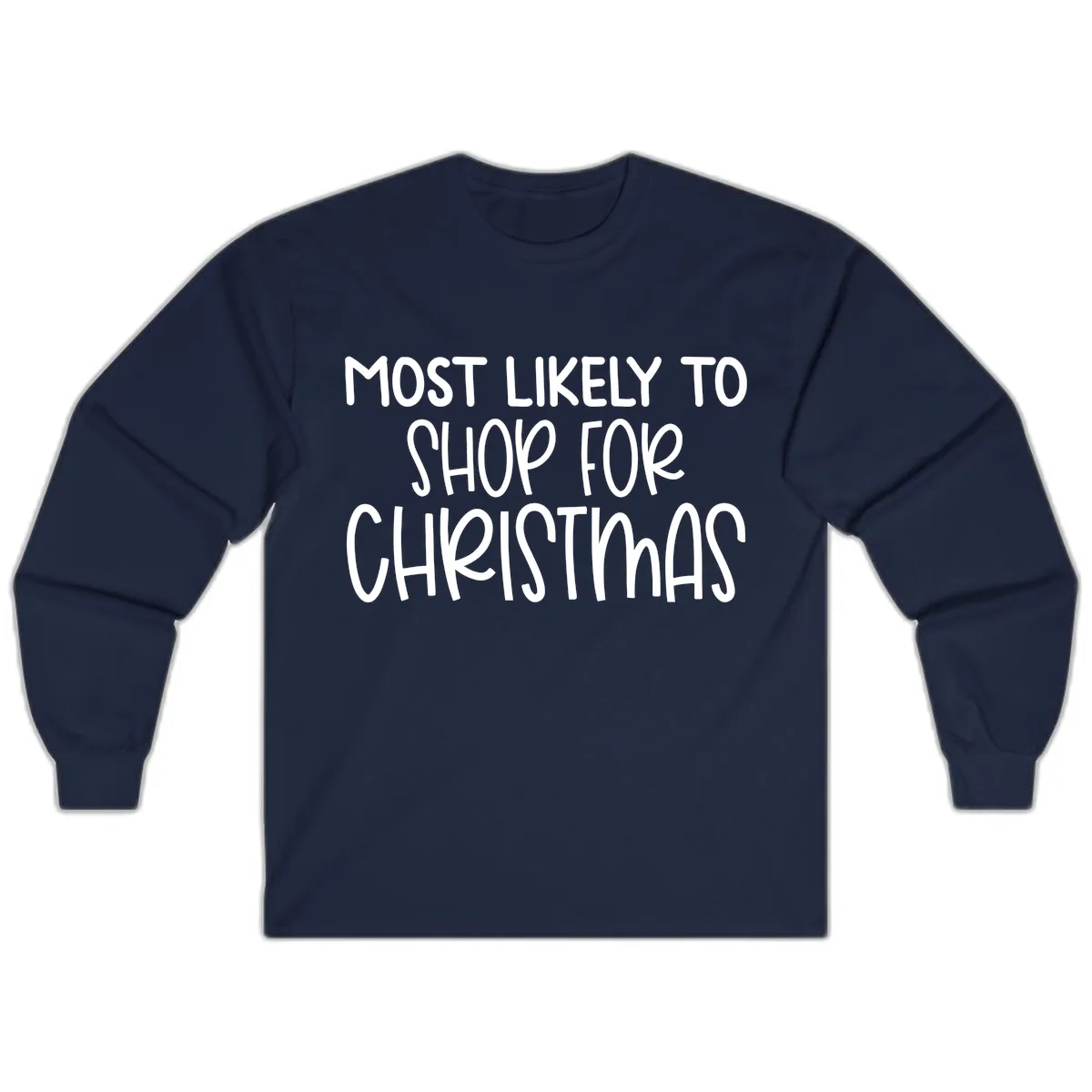 Most Likely To Shop For Christmas Long Sleeve in Navy