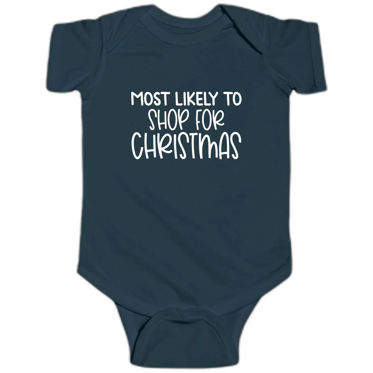 Most Likely To Shop For Christmas Baby Onesie in Navy