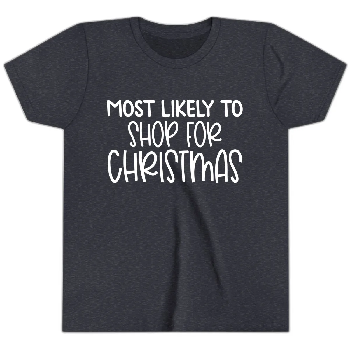 Most Likely To Shop For Christmas Youth T-Shirt in Heather Navy