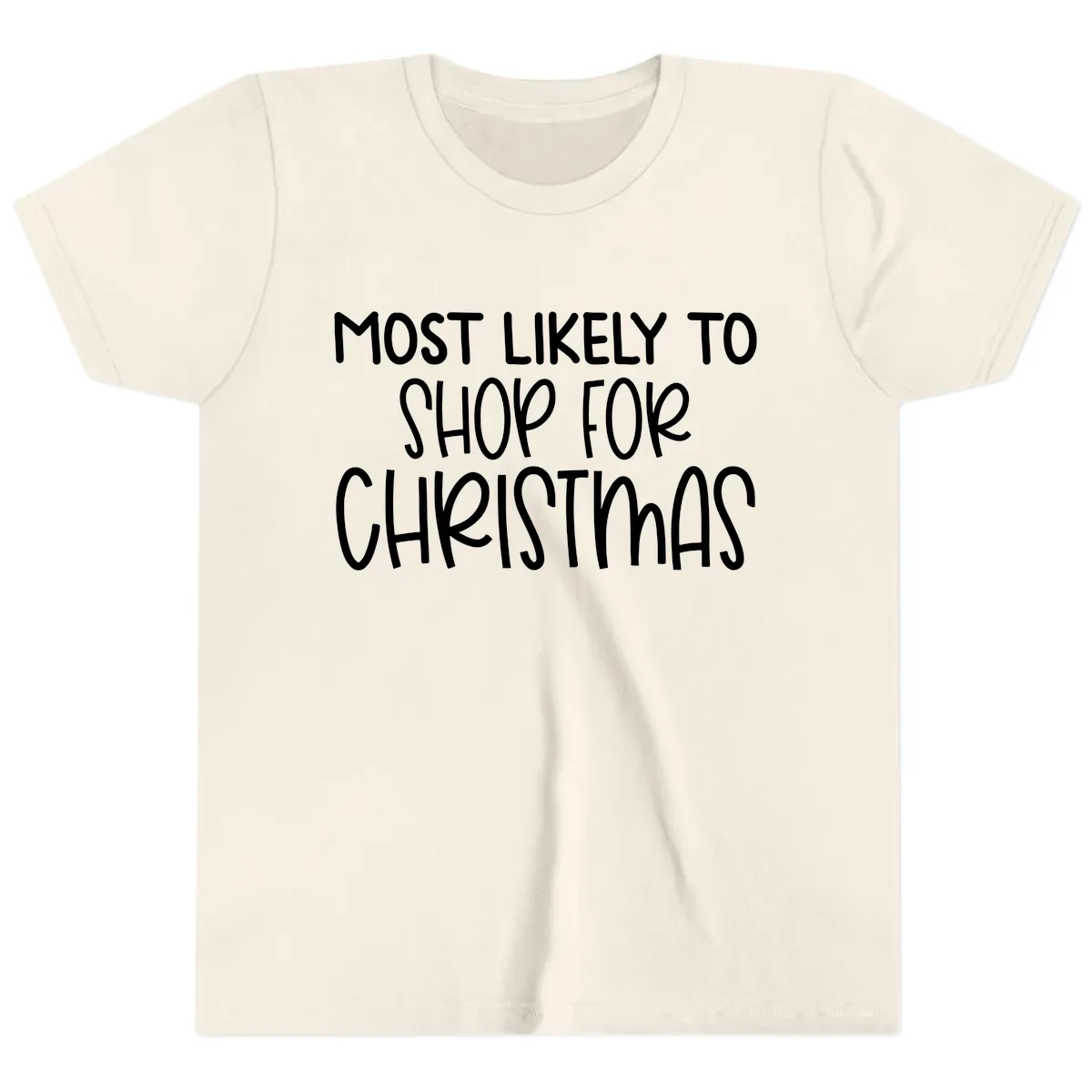 Most Likely To Shop For Christmas Youth T-Shirt in Natural