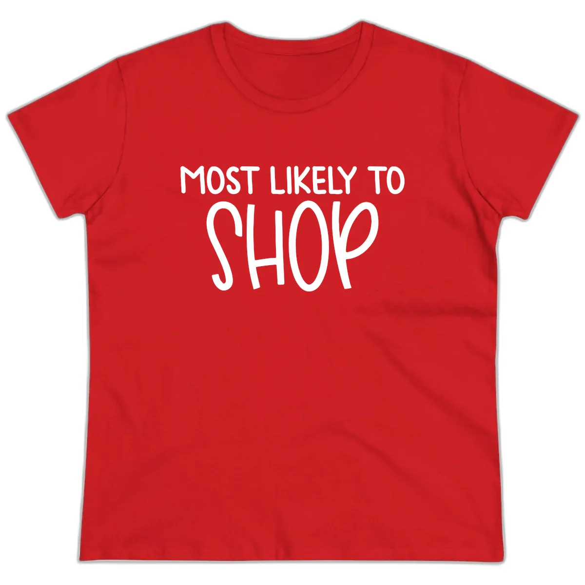 Most Likely To Shop Ladies Tee in Red