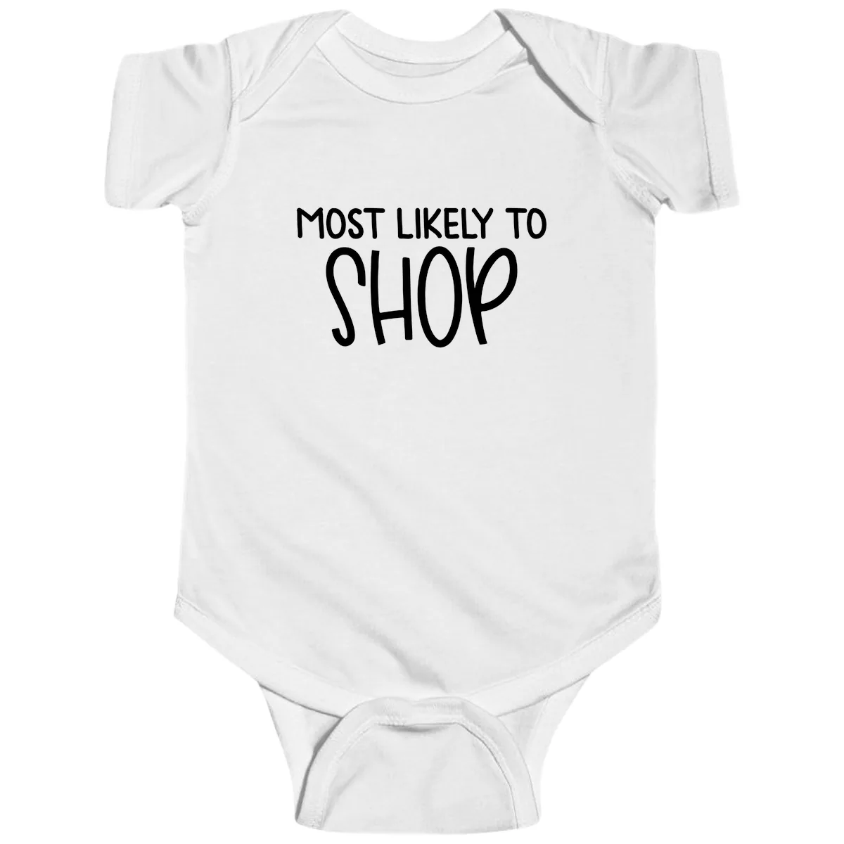 Most Likely To Shop Baby Onesie in White