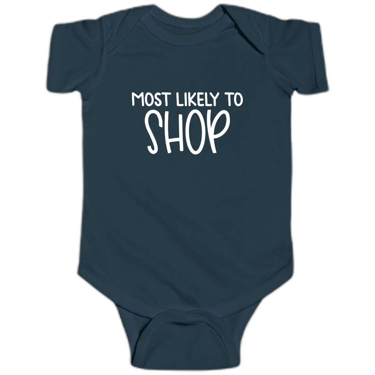 Most Likely To Shop Baby Onesie in Navy