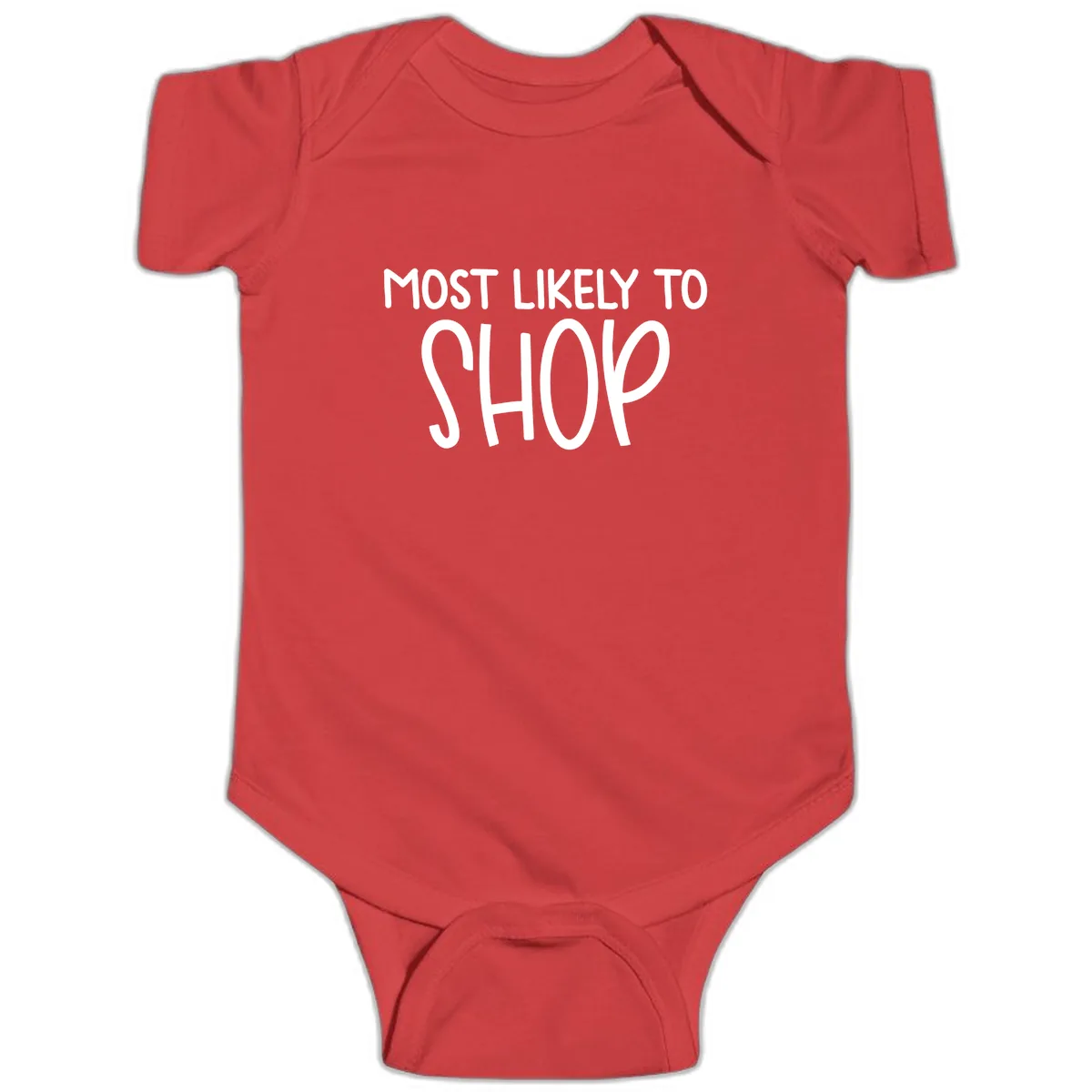 Most Likely To Shop Baby Onesie in Red
