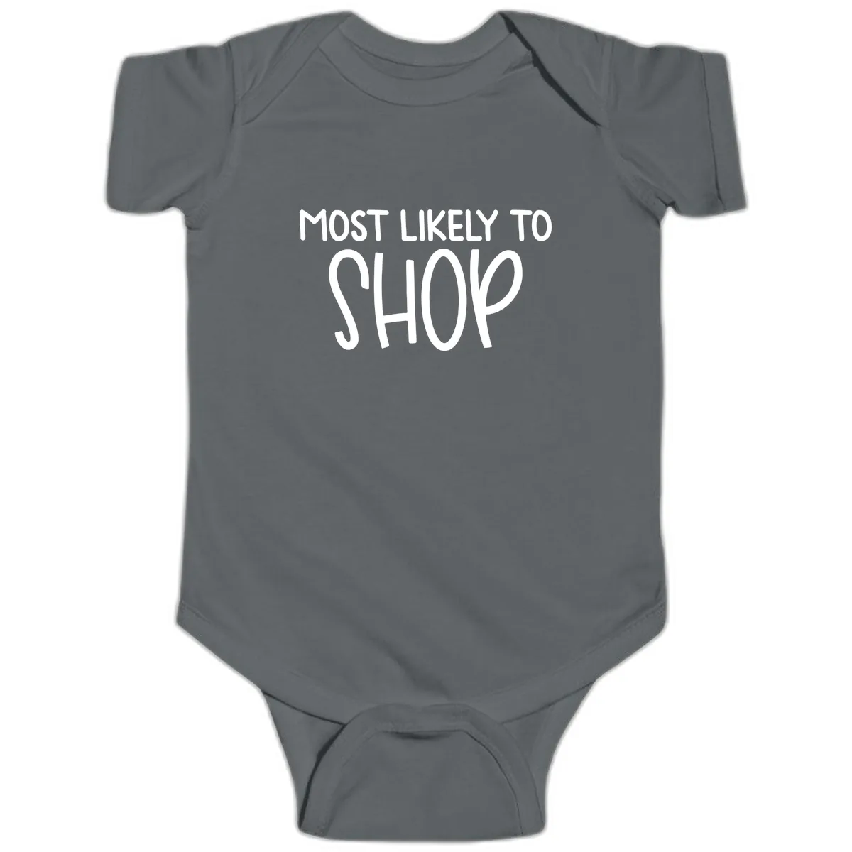 Most Likely To Shop Baby Onesie in Charcoal