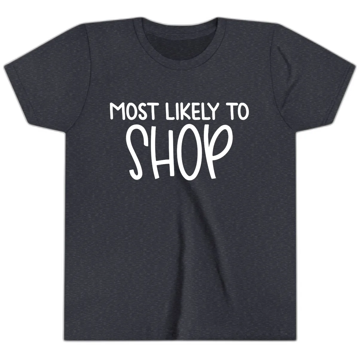 Most Likely To Shop Youth T-Shirt in Heather Navy