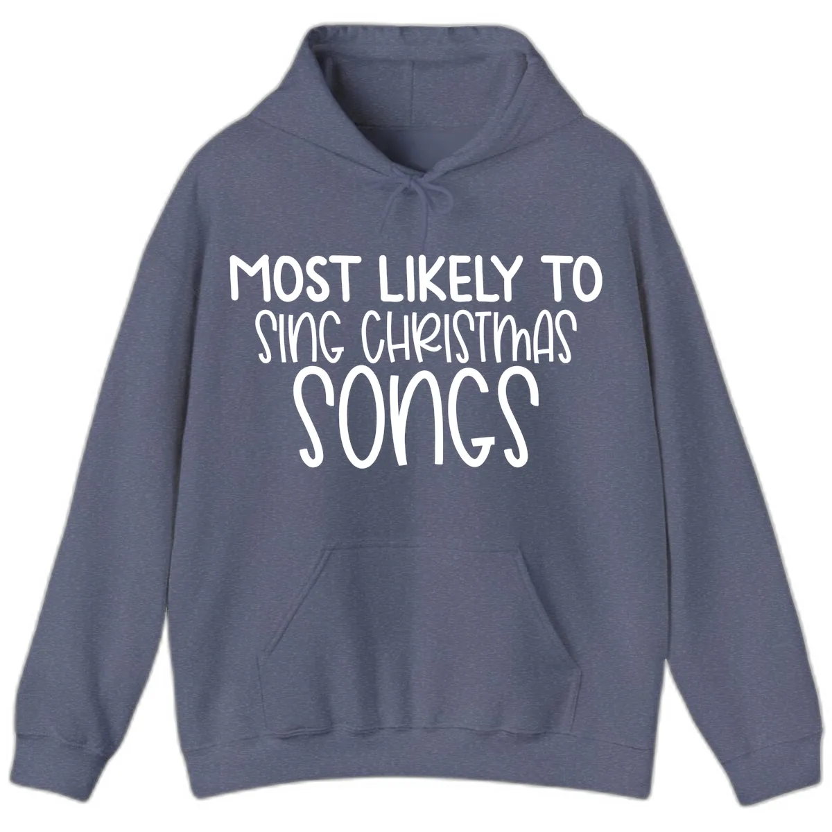 Most Likely To Sing Christmas Songs Hoodie in Heather Navy