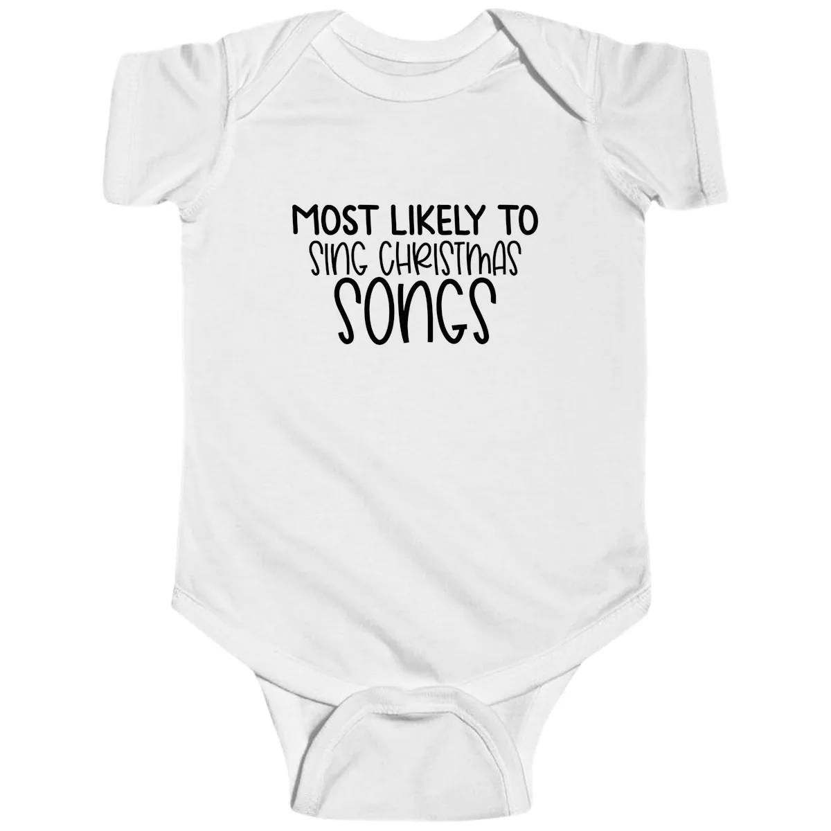 Most Likely To Sing Christmas Songs Baby Onesie in White