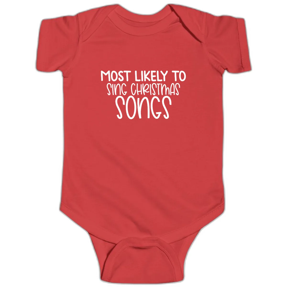 Most Likely To Sing Christmas Songs Baby Onesie in Red