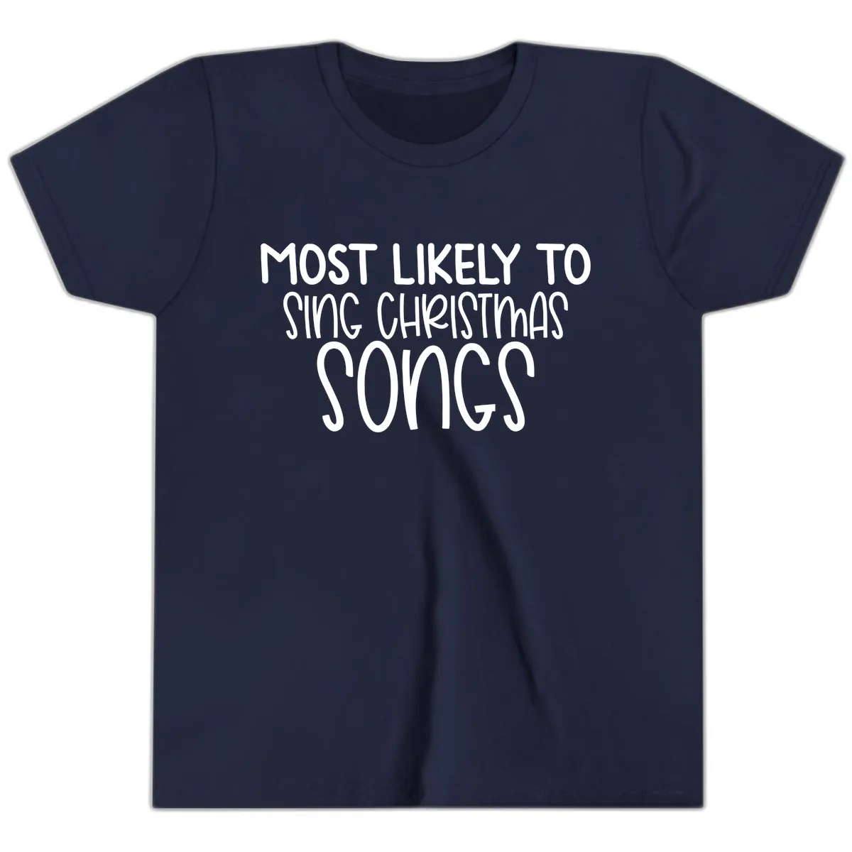 Most Likely To Sing Christmas Songs Youth T-Shirt in Navy