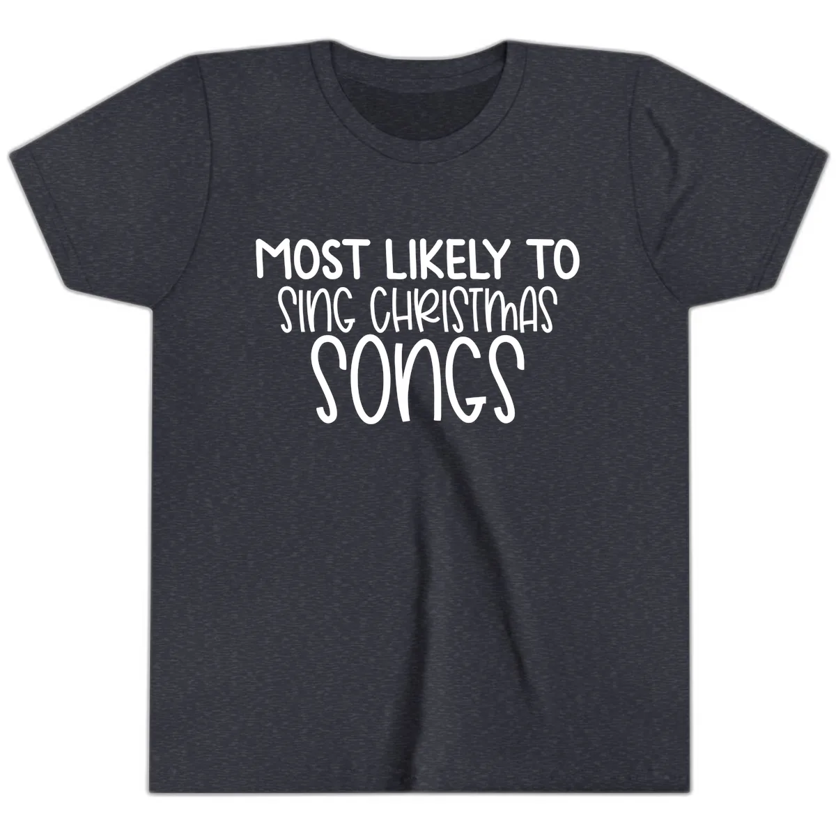 Most Likely To Sing Christmas Songs Youth T-Shirt in Heather Navy