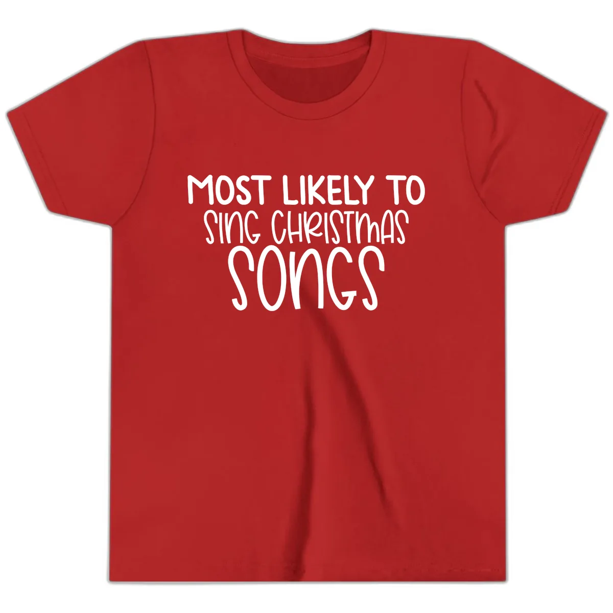 Most Likely To Sing Christmas Songs Youth T-Shirt in Red