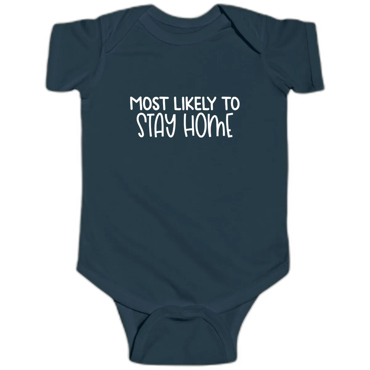 Most Likely To Stay Home Baby Onesie in Navy