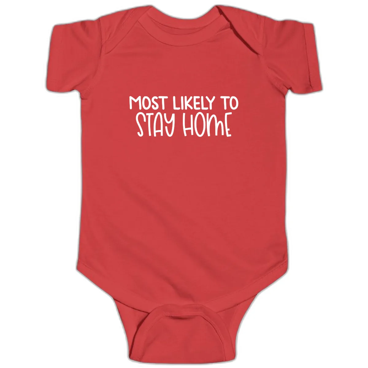Most Likely To Stay Home Baby Onesie in Red