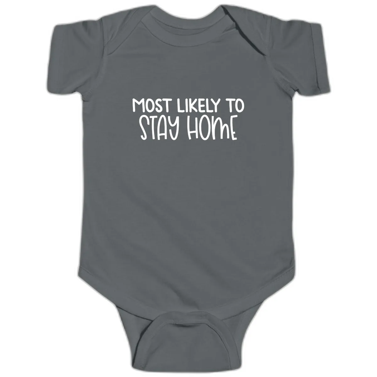 Most Likely To Stay Home Baby Onesie in Charcoal