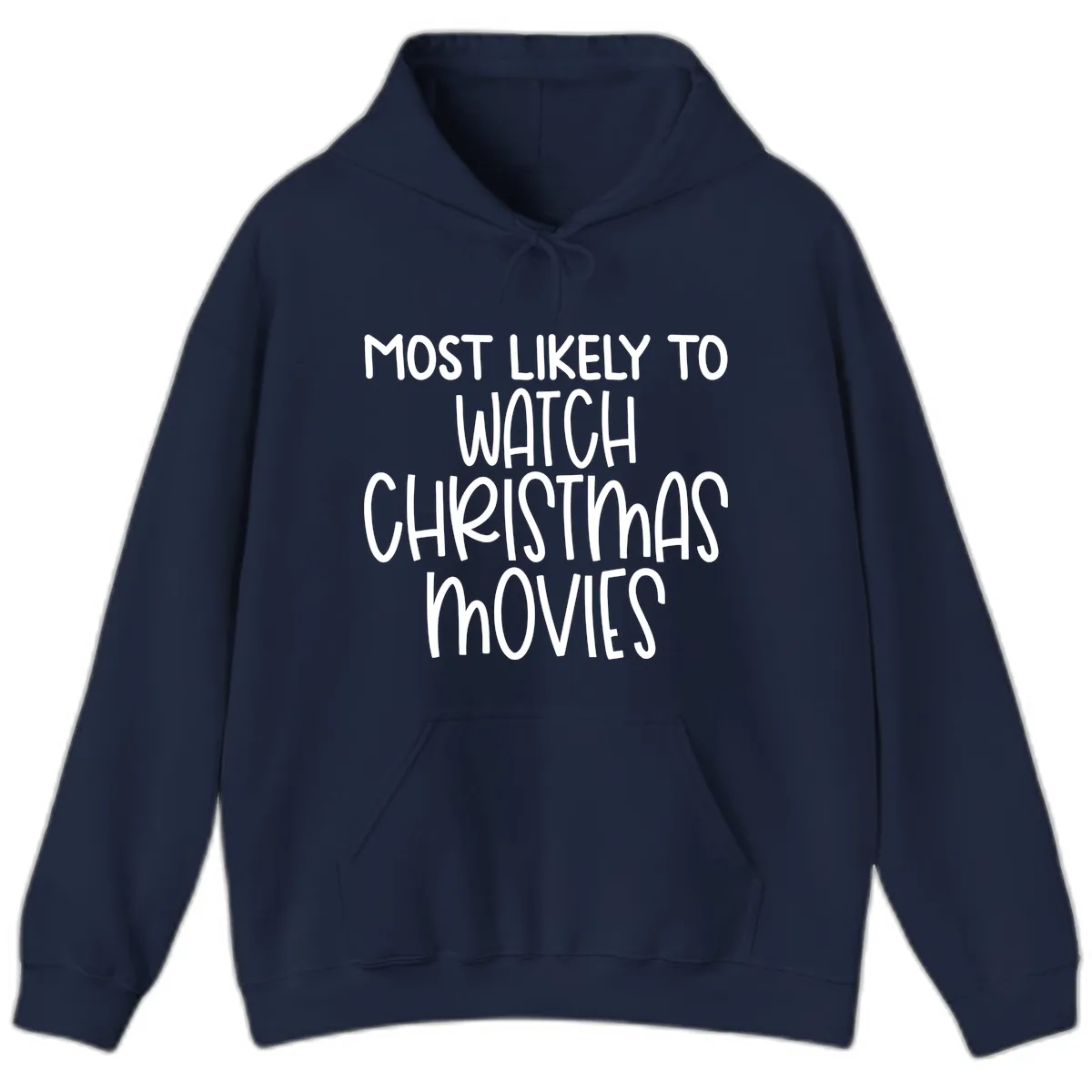 Most Likely To Watch Christmas Movies Hoodie in Navy