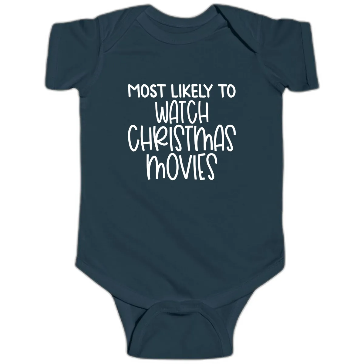 Most Likely To Watch Christmas Movies Baby Onesie in Navy