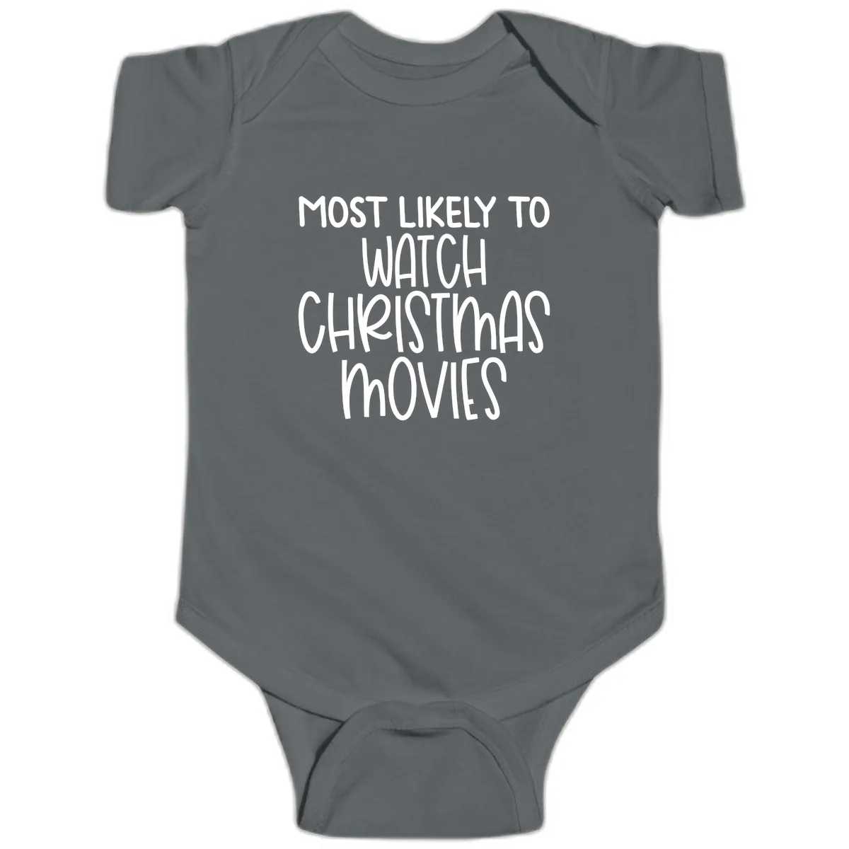 Most Likely To Watch Christmas Movies Baby Onesie in Charcoal