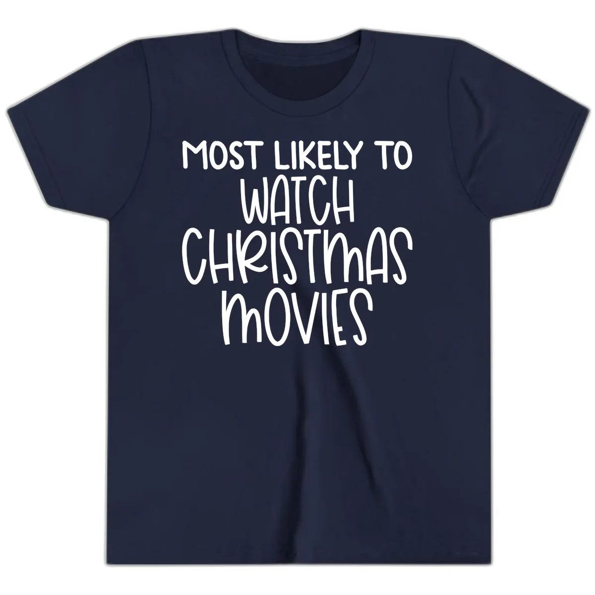 Most Likely To Watch Christmas Movies Youth T-Shirt in Navy