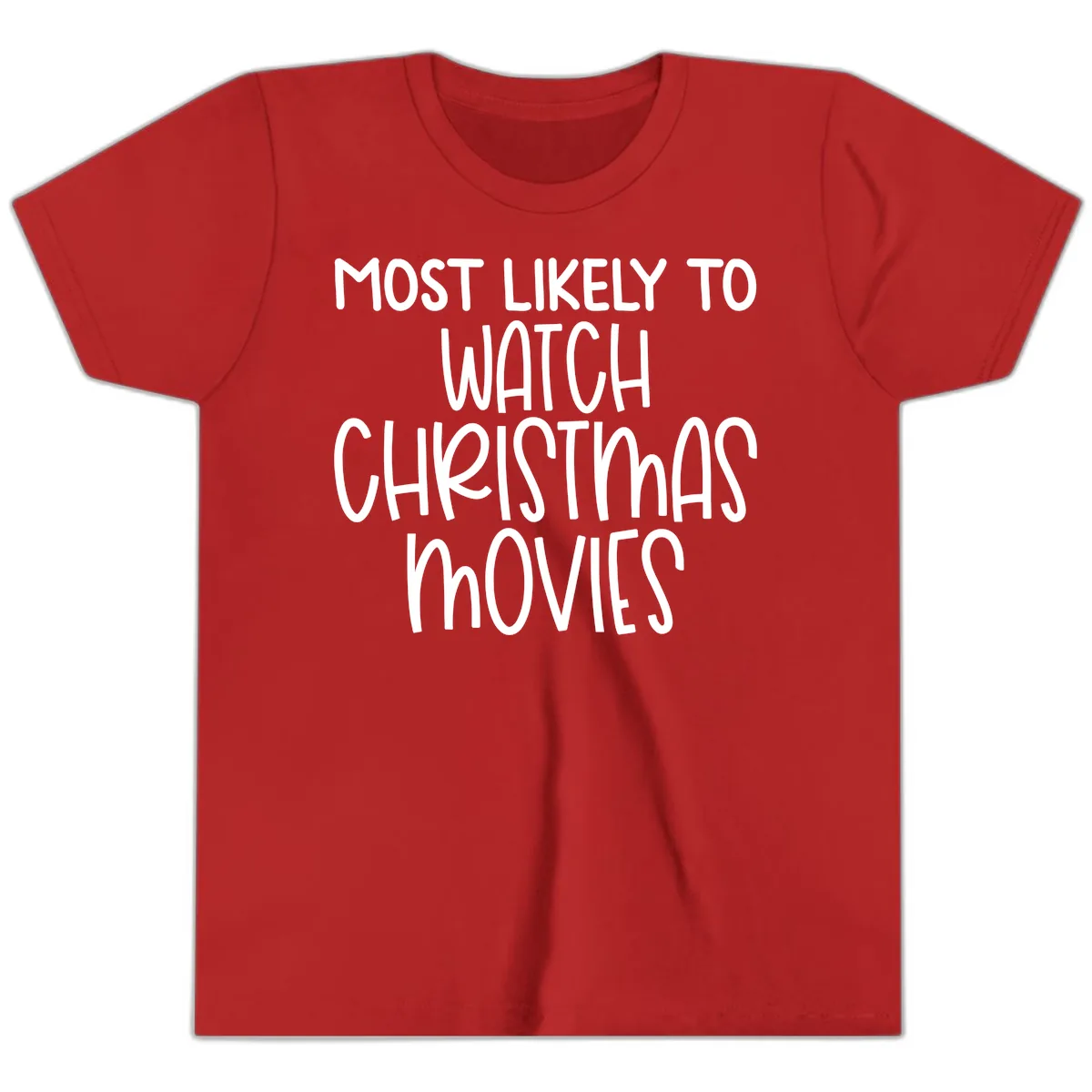 Most Likely To Watch Christmas Movies Youth T-Shirt in Red