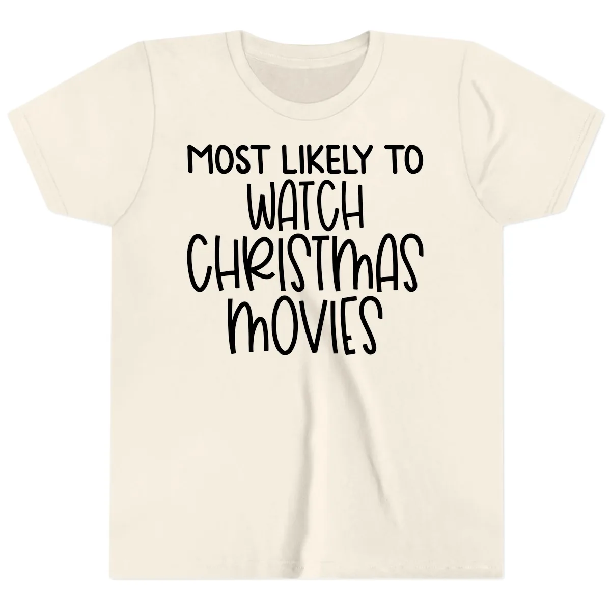 Most Likely To Watch Christmas Movies Youth T-Shirt in Natural
