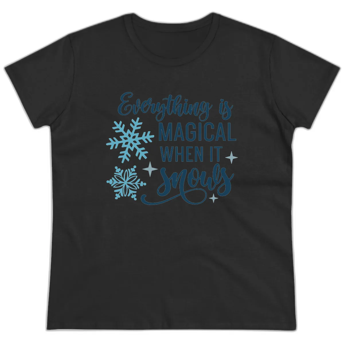 Everything Is Magical When It Snows Ladies Tee in Black