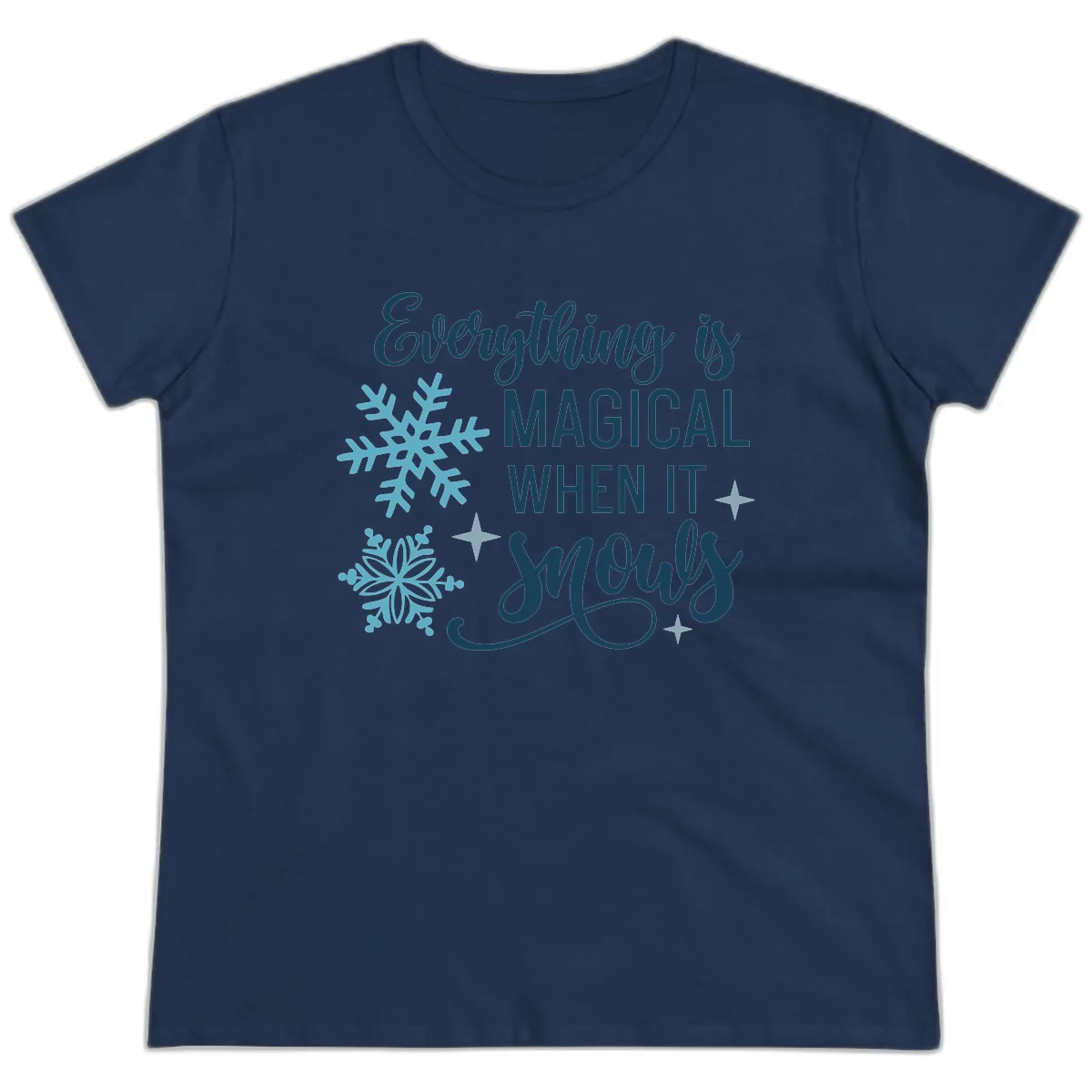 Everything Is Magical When It Snows Ladies Tee in Navy