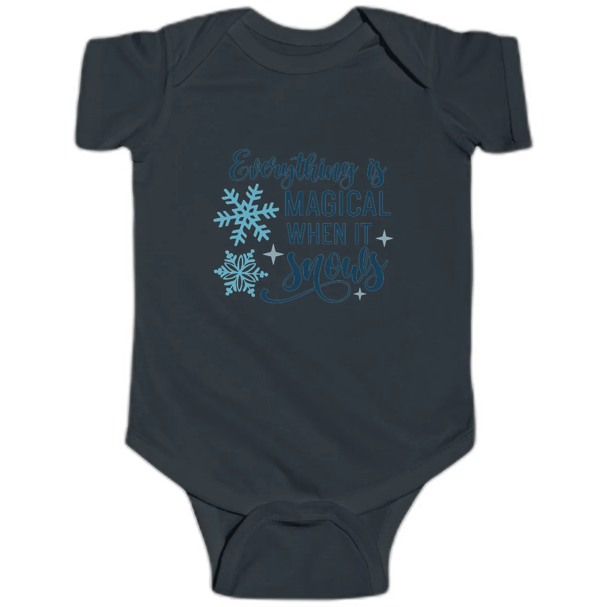 Everything Is Magical When It Snows Baby Onesie in Black