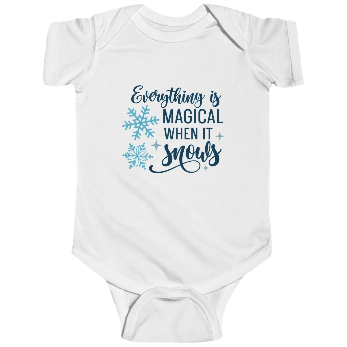 Everything Is Magical When It Snows Baby Onesie in White